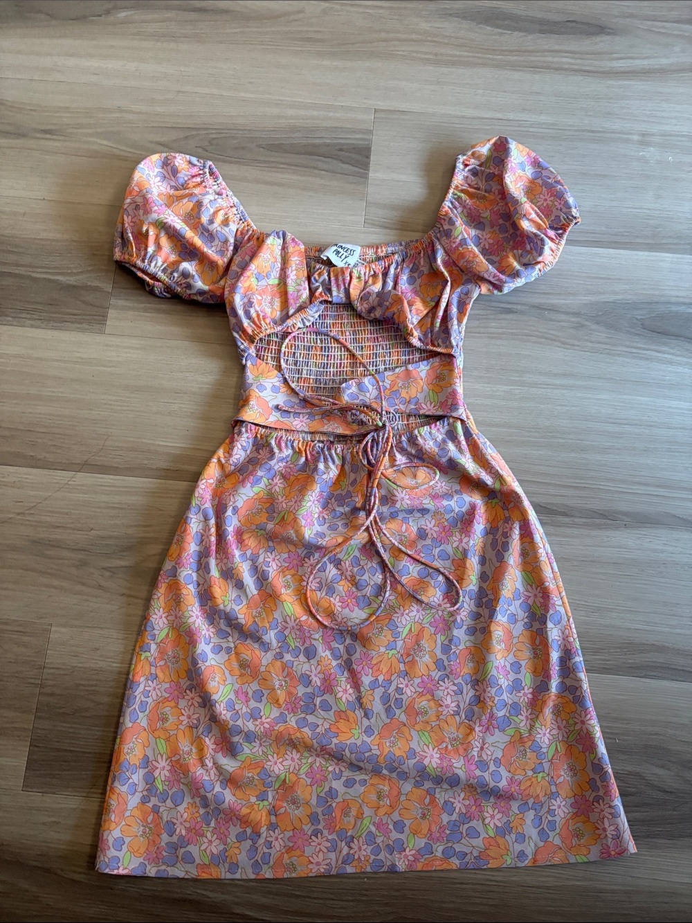 Princess Polly Orange and Purple Floral Puff-Sleeve Mini Dress